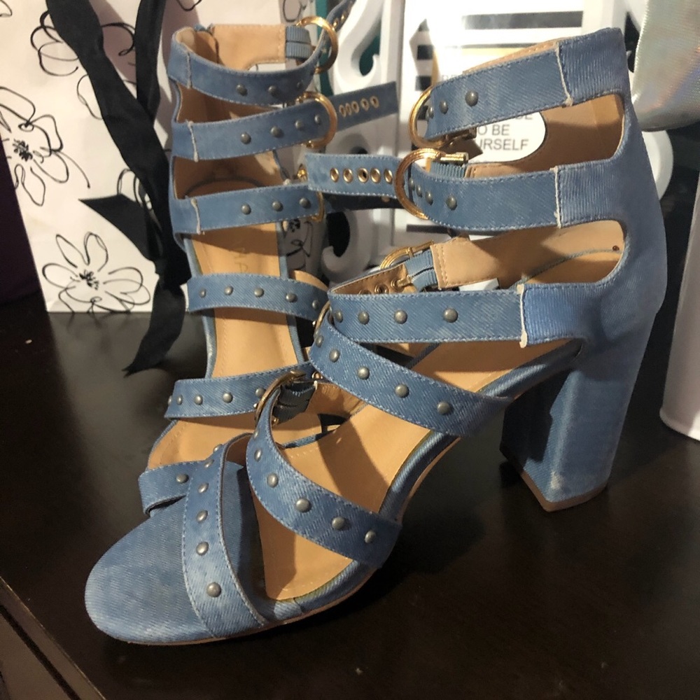 Denim Shoe with Gold Outer Designs